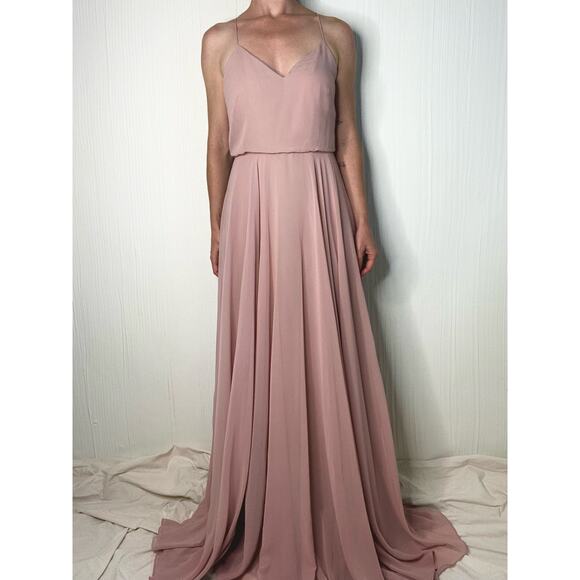 JENNY YOO Inesse Dusty Rose Blush Maxi Chiffon Gown US 2 Whipped Apricot NWT - Picture 5 of 16